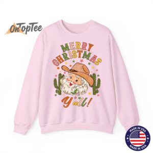 Merry Christmas Yall Howdy Santa Cowgirl Cowboy Hat Sweatshirt 05