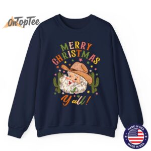 Merry Christmas Yall Howdy Santa Cowgirl Cowboy Hat Sweatshirt 06