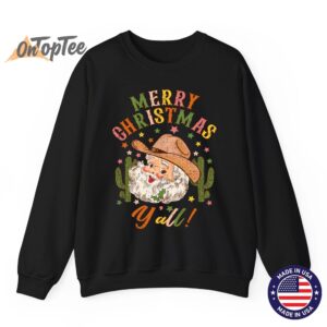 Merry Christmas Yall Howdy Santa Cowgirl Cowboy Hat Sweatshirt 07
