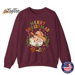 Merry Christmas Yall Howdy Santa Cowgirl Cowboy Hat Sweatshirt 08