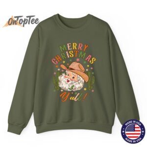 Merry Christmas Yall Howdy Santa Cowgirl Cowboy Hat Sweatshirt 09