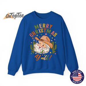 Merry Christmas Yall Howdy Santa Cowgirl Cowboy Hat Sweatshirt 10