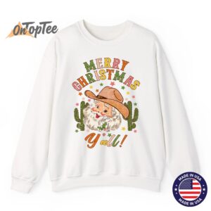 Merry Christmas Yall Howdy Santa Cowgirl Cowboy Hat Sweatshirt 11