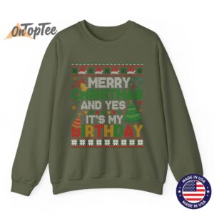 Merry Christmas Yes Its My Birthday Ugly Xmas Sweatshirt 09
