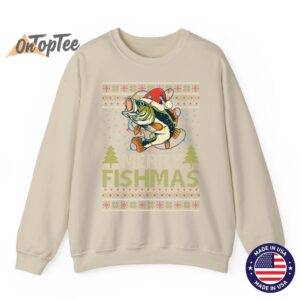 Merry Fishmas Fishing Ugly Christmas Large Mouth Bass Sweatshirt