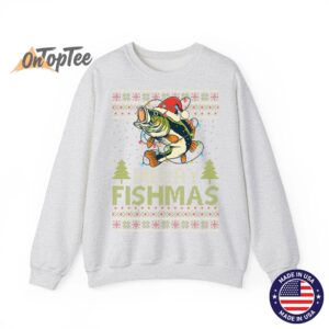 Merry Fishmas Fishing Ugly Christmas Large Mouth Bass Sweatshirt 02