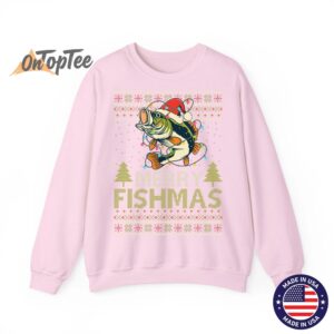 Merry Fishmas Fishing Ugly Christmas Large Mouth Bass Sweatshirt 05