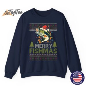 Merry Fishmas Fishing Ugly Christmas Large Mouth Bass Sweatshirt 06