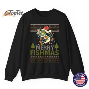 Merry Fishmas Fishing Ugly Christmas Large Mouth Bass Sweatshirt 07