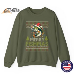 Merry Fishmas Fishing Ugly Christmas Large Mouth Bass Sweatshirt 09