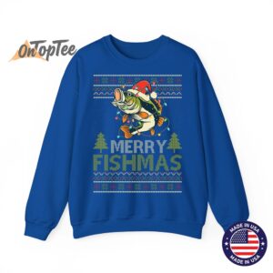 Merry Fishmas Fishing Ugly Christmas Large Mouth Bass Sweatshirt 10