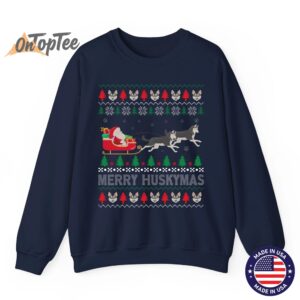Merry Huskymas Siberian Husky Dogs Ugly Christmas Sweatshirt 06