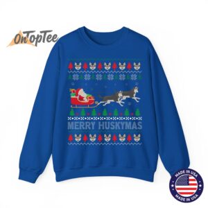 Merry Huskymas Siberian Husky Dogs Ugly Christmas Sweatshirt 07