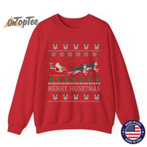 Merry Huskymas Siberian Husky Dogs Ugly Christmas Sweatshirt 12