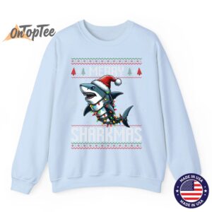 Merry Sharkmas Shark Ugly Christmas Lights Snowflakes Sweatshirt 04
