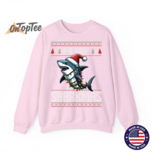 Merry Sharkmas Shark Ugly Christmas Lights Snowflakes Sweatshirt 05