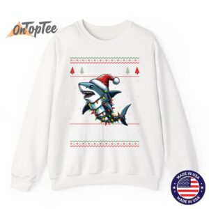 Merry Sharkmas Shark Ugly Christmas Lights Snowflakes Sweatshirt 11