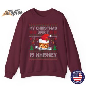 My Christmas Spirit Is Whiskey Ugly Pajamas Sweatshirt 08