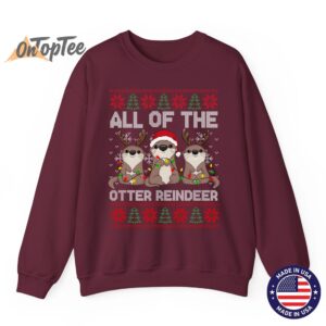 Otter Christmas Tree All Of The Otters Reindeer Ugly Sweatshirt 08