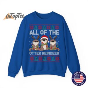 Otter Christmas Tree All Of The Otters Reindeer Ugly Sweatshirt 10