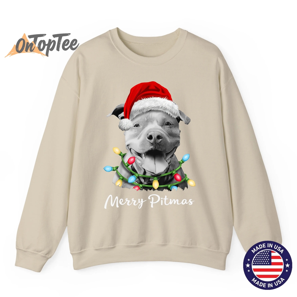Pit Bull Santa Christmas Tree Lights Xmas Merry Pitmas Sweatshirt Pit Bull Santa Christmas Tree Lights Xmas Merry Pitmas Sweatshirt
