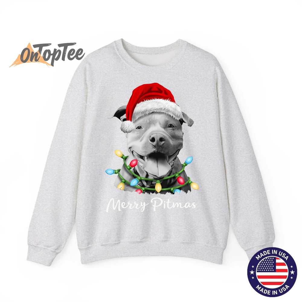 Pit Bull Santa Christmas Tree Lights Xmas Merry Pitmas Sweatshirt Pit Bull Santa Christmas Tree Lights Xmas Merry Pitmas Sweatshirt