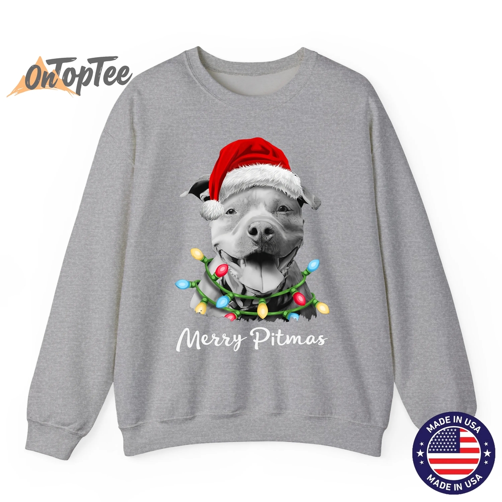 Pit Bull Santa Christmas Tree Lights Xmas Merry Pitmas Sweatshirt Pit Bull Santa Christmas Tree Lights Xmas Merry Pitmas Sweatshirt
