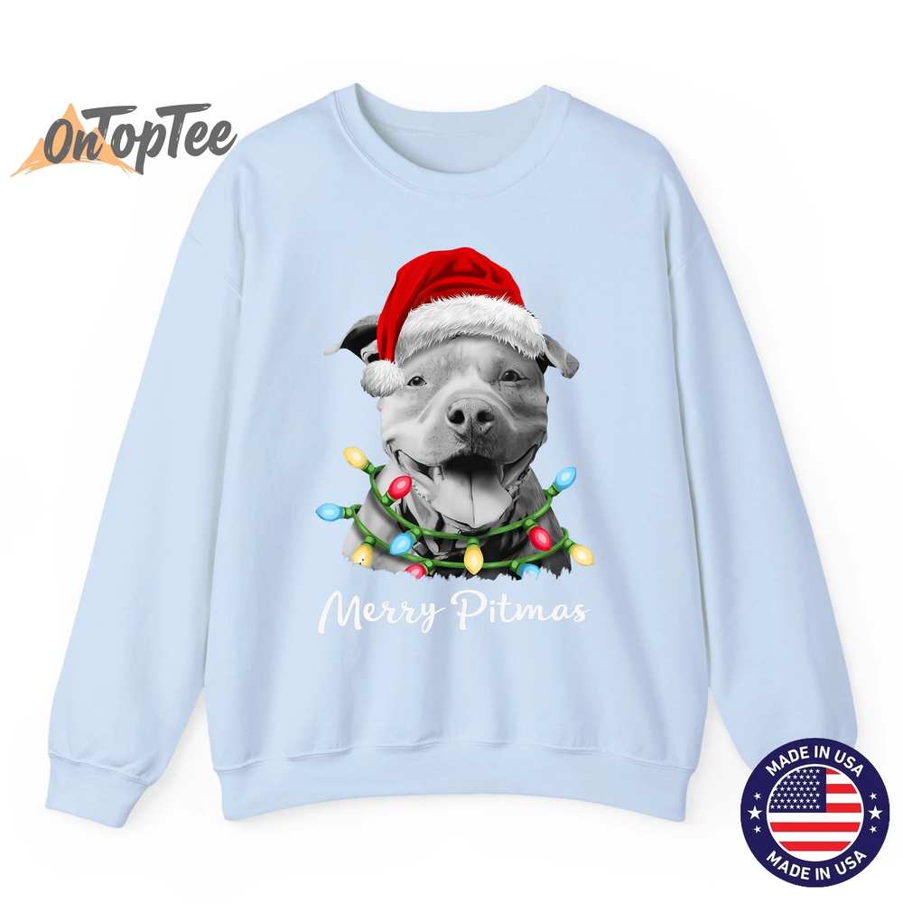 Pit Bull Santa Christmas Tree Lights Xmas Merry Pitmas Sweatshirt Pit Bull Santa Christmas Tree Lights Xmas Merry Pitmas Sweatshirt
