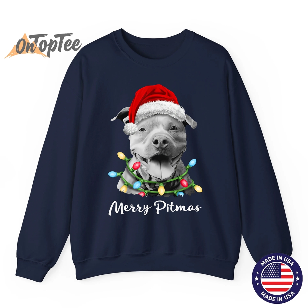 Pit Bull Santa Christmas Tree Lights Xmas Merry Pitmas Sweatshirt Pit Bull Santa Christmas Tree Lights Xmas Merry Pitmas Sweatshirt