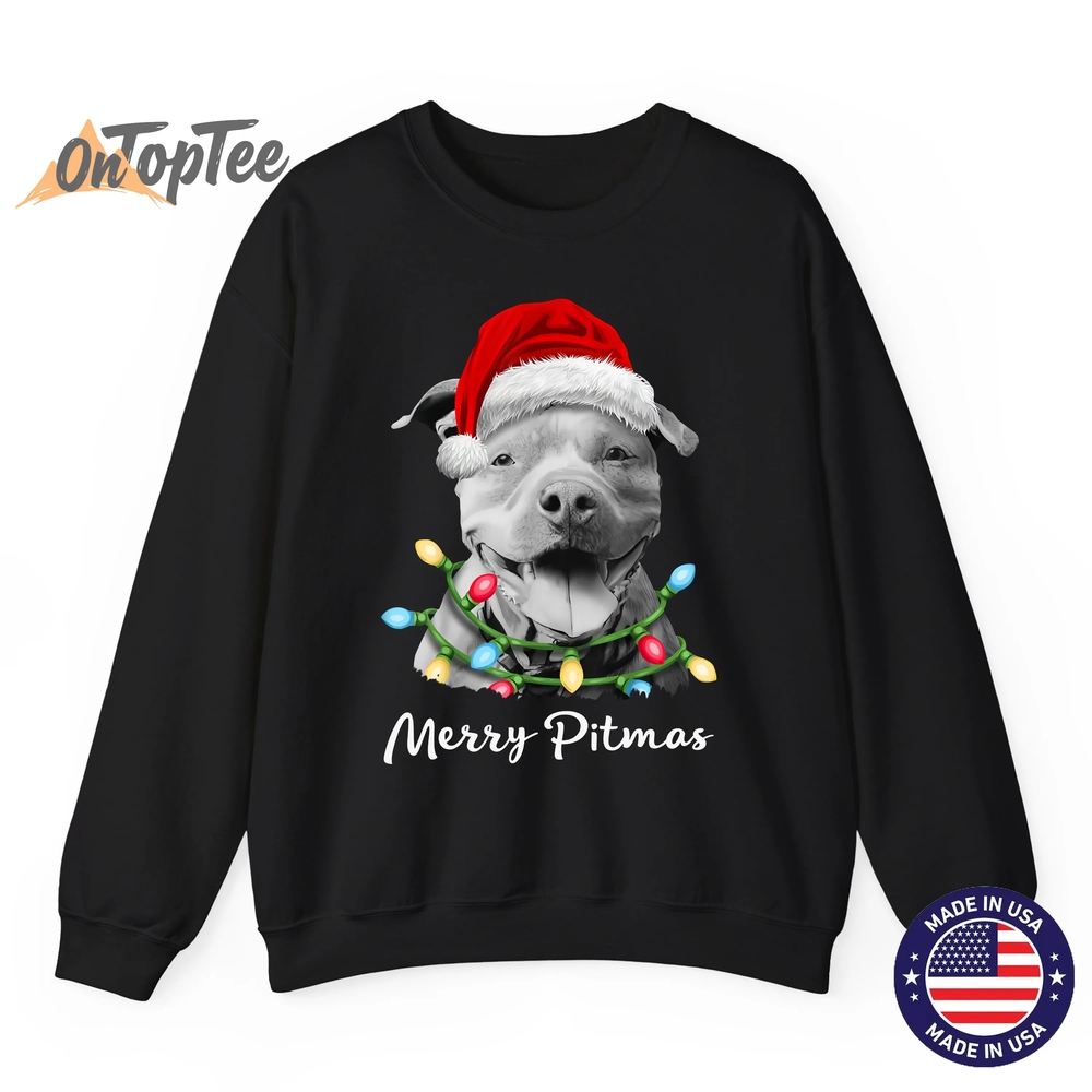Pit Bull Santa Christmas Tree Lights Xmas Merry Pitmas Sweatshirt Pit Bull Santa Christmas Tree Lights Xmas Merry Pitmas Sweatshirt
