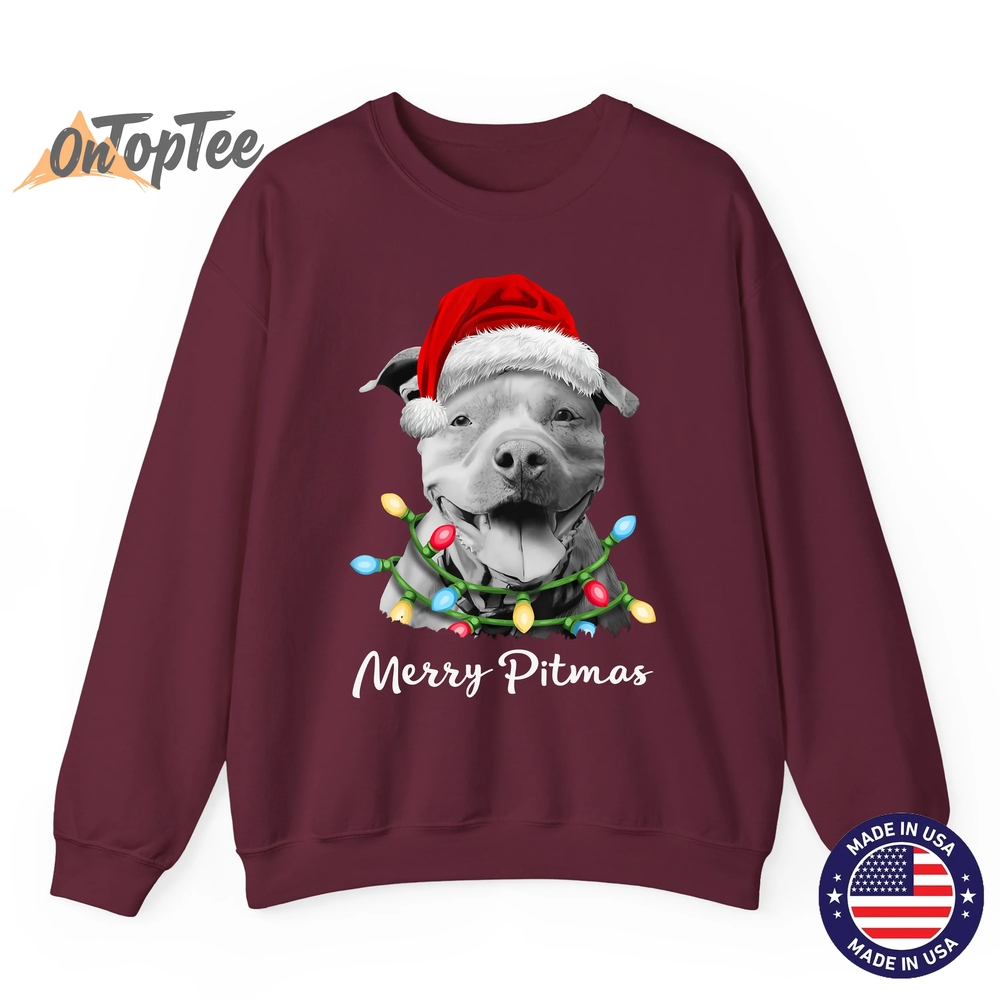 Pit Bull Santa Christmas Tree Lights Xmas Merry Pitmas Sweatshirt Pit Bull Santa Christmas Tree Lights Xmas Merry Pitmas Sweatshirt