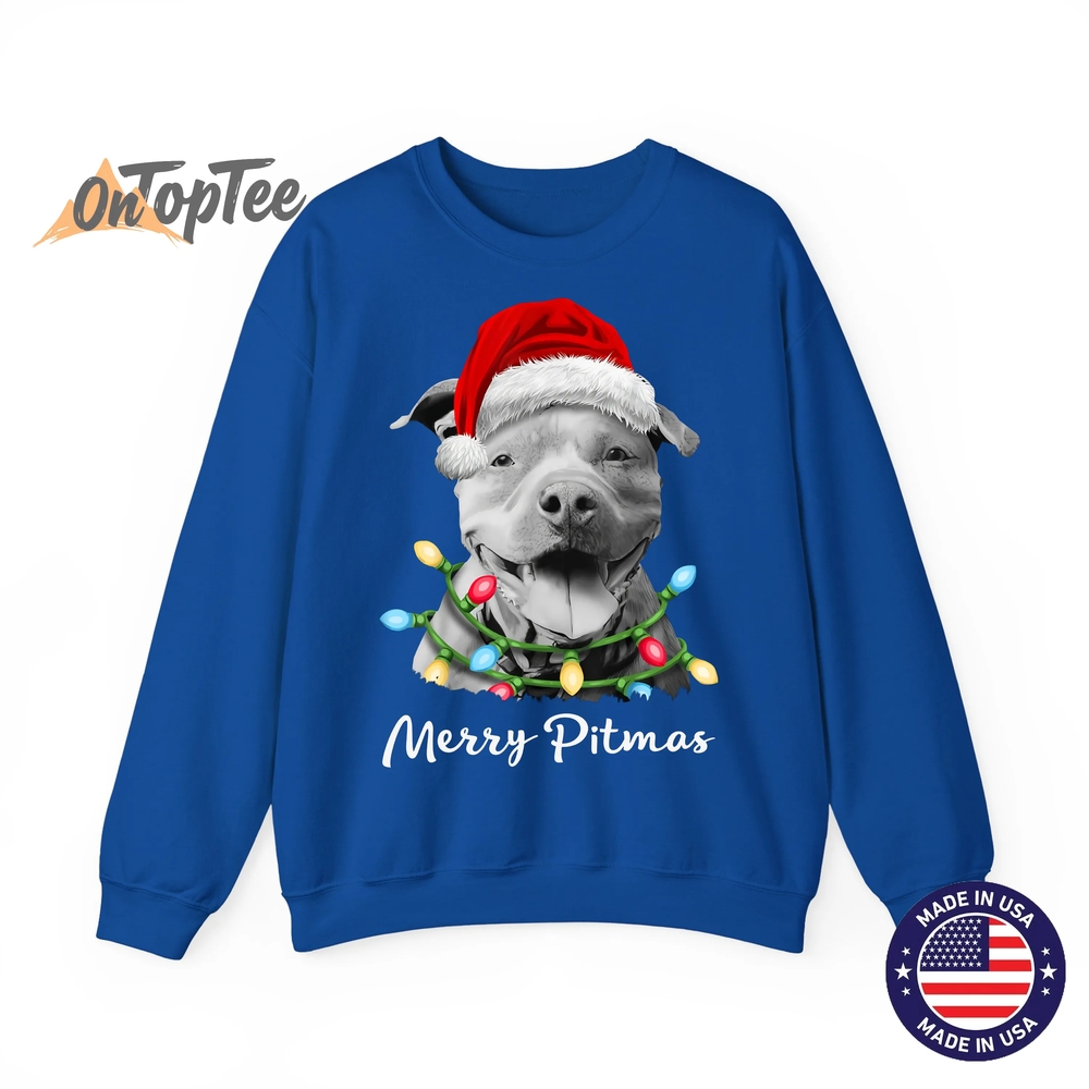Pit Bull Santa Christmas Tree Lights Xmas Merry Pitmas Sweatshirt Pit Bull Santa Christmas Tree Lights Xmas Merry Pitmas Sweatshirt