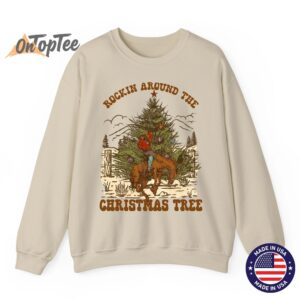 Rockin’ Around Christmas Cowboy Tree Santa Ride Horse Pajama Sweatshirt