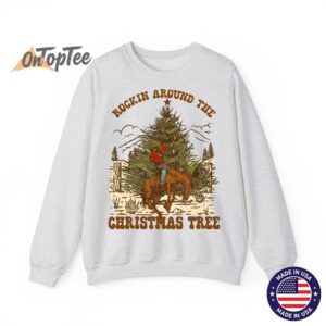 Rockin Around Christmas Cowboy Tree Santa Ride Horse Pajama Sweatshirt 02