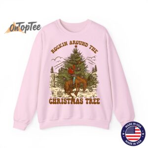 Rockin Around Christmas Cowboy Tree Santa Ride Horse Pajama Sweatshirt 05