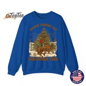 Rockin Around Christmas Cowboy Tree Santa Ride Horse Pajama Sweatshirt 10