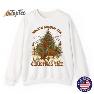 Rockin Around Christmas Cowboy Tree Santa Ride Horse Pajama Sweatshirt 11
