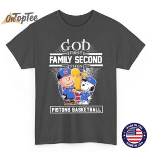Snoopy and Charlie Brown God First Family Second Detroit Pistons Basketball T Shirt 02