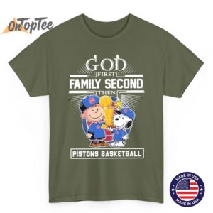 Snoopy and Charlie Brown God First Family Second Detroit Pistons Basketball T Shirt 03