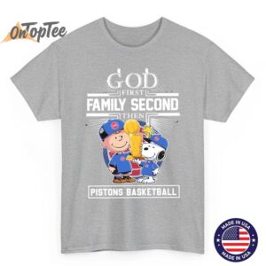 Snoopy and Charlie Brown God First Family Second Detroit Pistons Basketball T Shirt 05