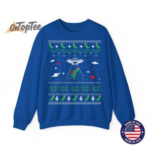 T Rex Abduction Dinosaur Ugly Christmas Sweatshirt 10