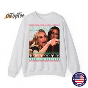 Ugly Christmas Meme Sweatshirt Woman Yelling at Cat 02