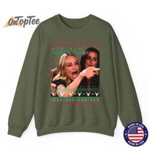 Ugly Christmas Meme Sweatshirt Woman Yelling at Cat 09