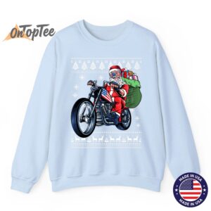 Ugly Christmas Sweatshirt – Santa Claus Motorcycle Tree