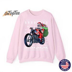 Ugly Christmas Sweatshirt - Santa Claus Motorcycle Tree 1 Ugly Christmas Sweatshirt Santa Claus Motorcycle Tree 02