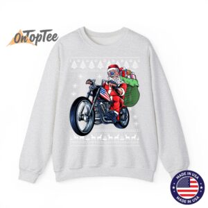 Ugly Christmas Sweatshirt - Santa Claus Motorcycle Tree 3 Ugly Christmas Sweatshirt Santa Claus Motorcycle Tree 04