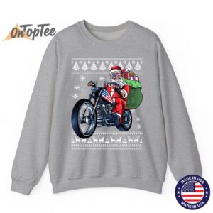 Ugly Christmas Sweatshirt - Santa Claus Motorcycle Tree 4 Ugly Christmas Sweatshirt Santa Claus Motorcycle Tree 05