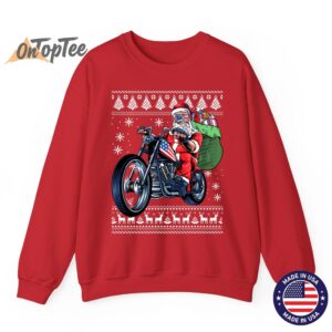 Ugly Christmas Sweatshirt - Santa Claus Motorcycle Tree 11 Ugly Christmas Sweatshirt Santa Claus Motorcycle Tree 12