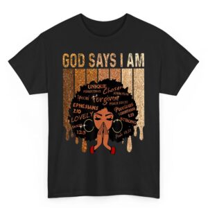 Womens Black Girl Queen God Says I Am Melanin History Month T-Shirt