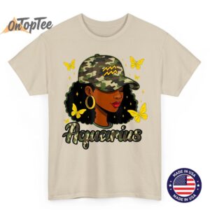 Aquarius Queen Black Woman Camo Hat Birthday Zodiac T Shirt 03